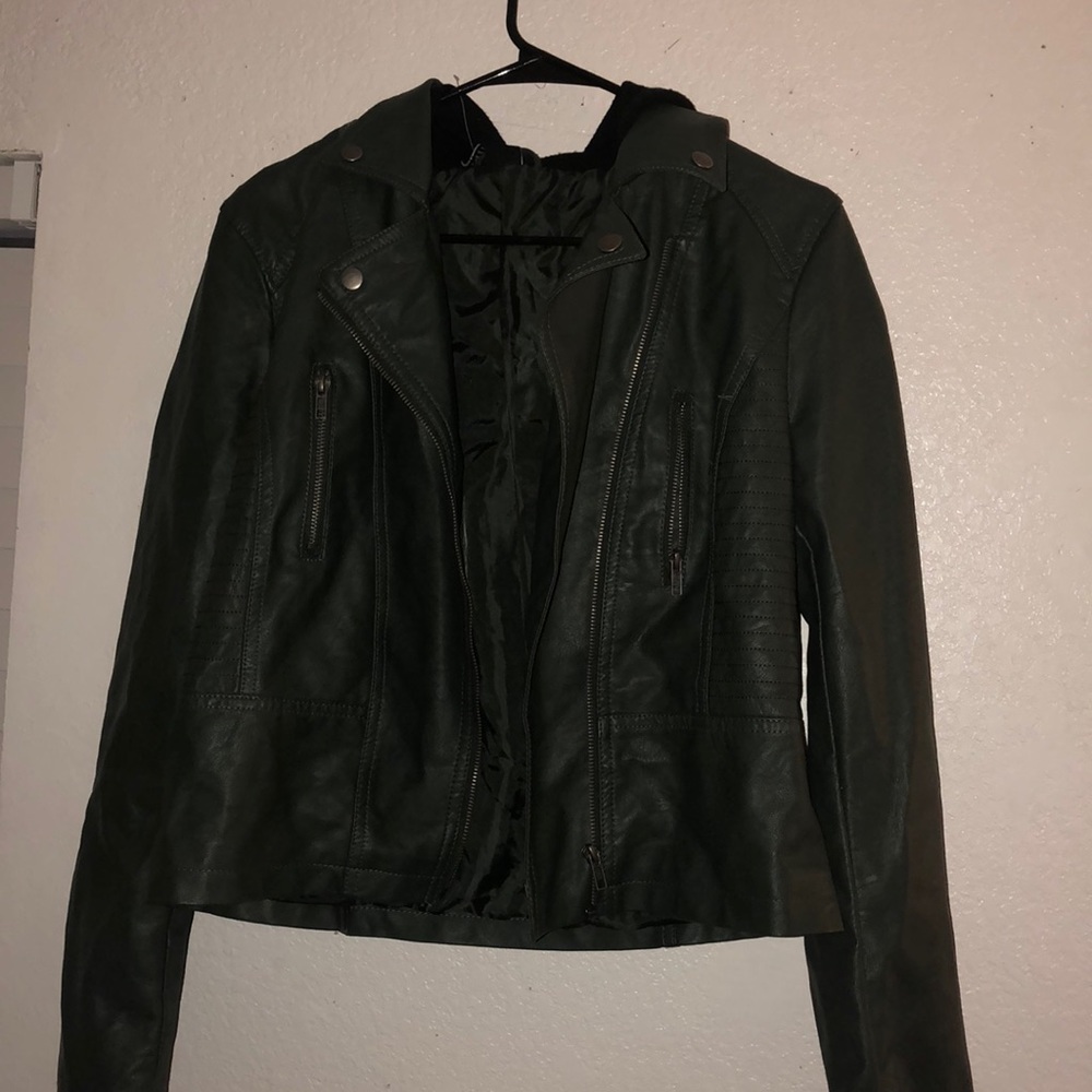 Army green leather jacket